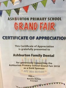 Ashburton Primary School Grand Fair 2018 Sponsorship Certificate